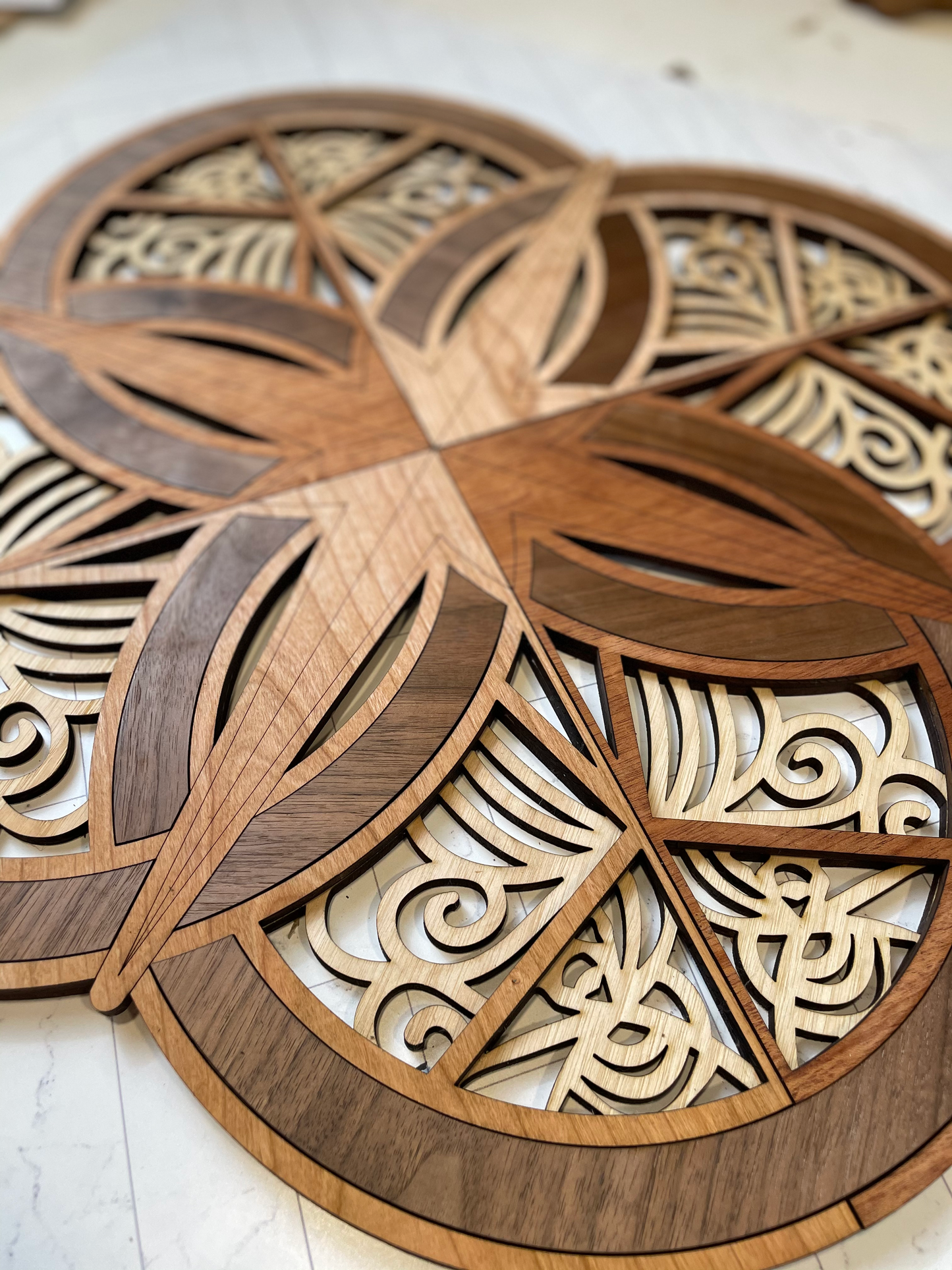 18 inch wooden double wedding ring wooden art