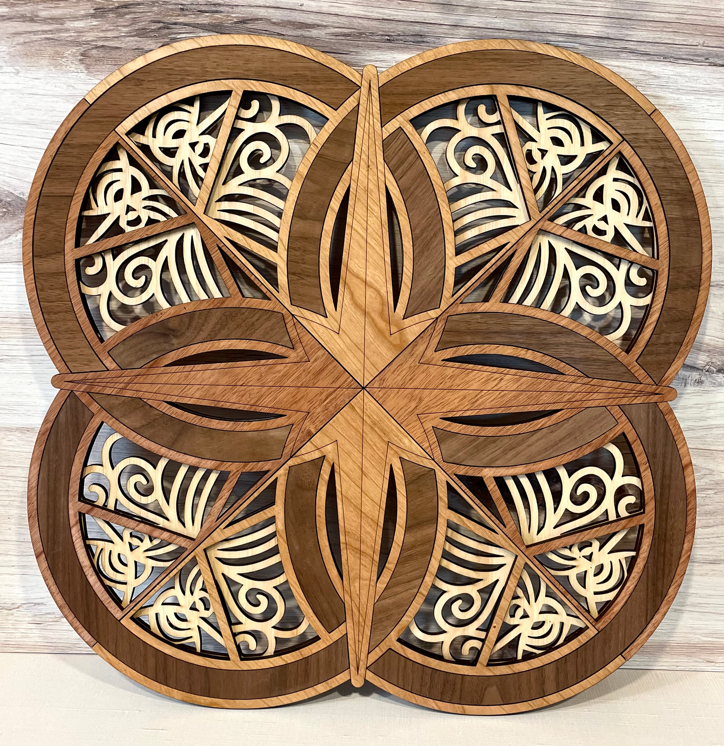 18 inch wooden double wedding ring wooden art