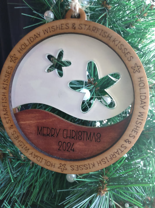 Starfish acrylic and wood ornament