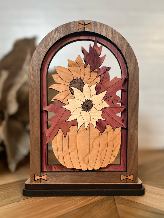 Fall Arch Shelf Sitter Pumpkin with Flowers
